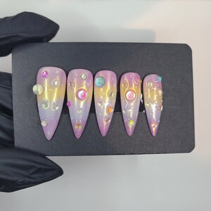 Aurora press on nails Handmade ombre press on durable nails Customizable spring nail Bubble summer false nails image 3