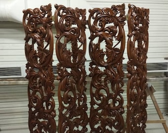 Holzschirm mit floralem Ornament, Dekorative Trennwand