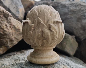 Artichoke wooden finial, Oak Beech stair newel post cap