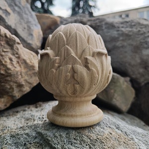 Artichoke wooden finial, Oak stair newel post cap. The price is for one piece.