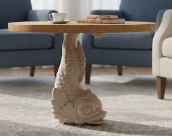Dolfijnvormige houten meubelpoot, 35 cm
