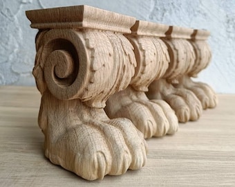 Set van 4 eikenhouten meubelpoten in leeuwenpootvorm, 2 links en 2 rechts