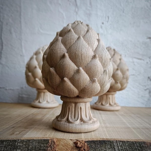 Artichoke wooden finial, Stair newel post cap, Oak Beech topper