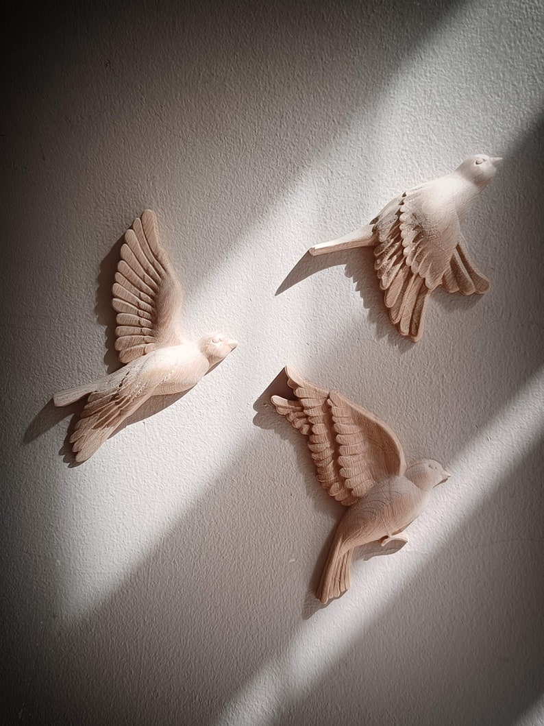 Flying Birds Wall Decor Set of 3 Wood Carved - Etsy