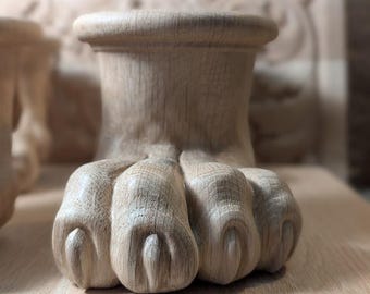 Ensemble de 4 pieds de meuble en bois pattes de lion
