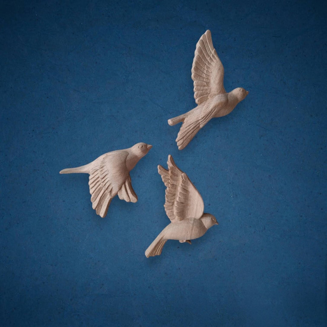 Flying Birds Wall Decor, Set of 3, Wood Carved Etsy