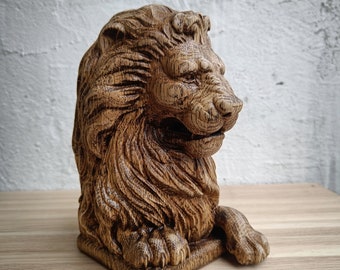 Lion wooden finial, Oak stair newel post cap