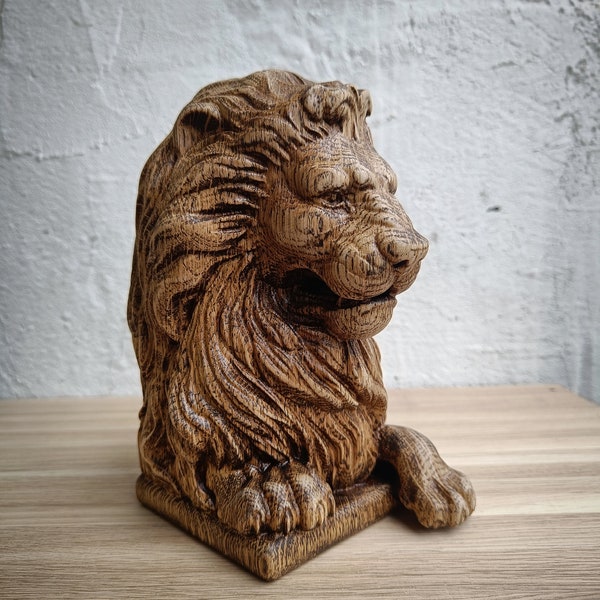 Lion wooden finial, Oak stair newel post cap