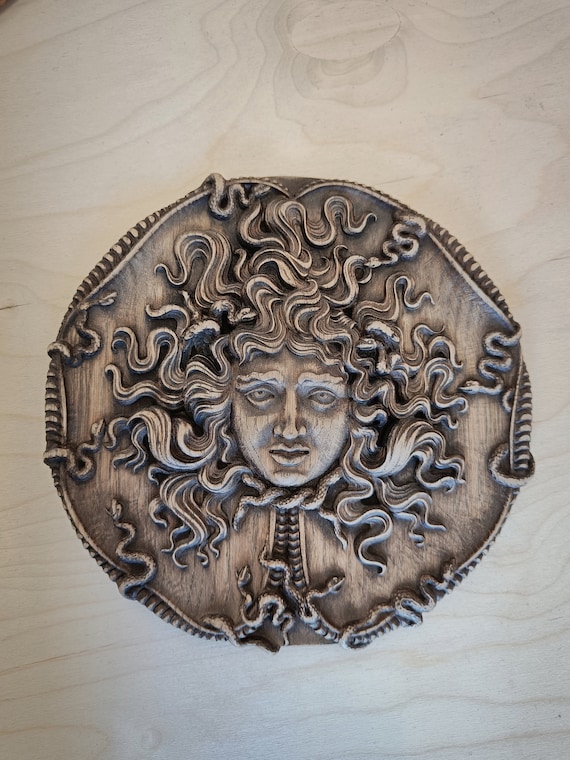 Gorgon Medusa Decorative Panel in Oak with Antique Patina, 250 mm (9.8 in) Diameter
