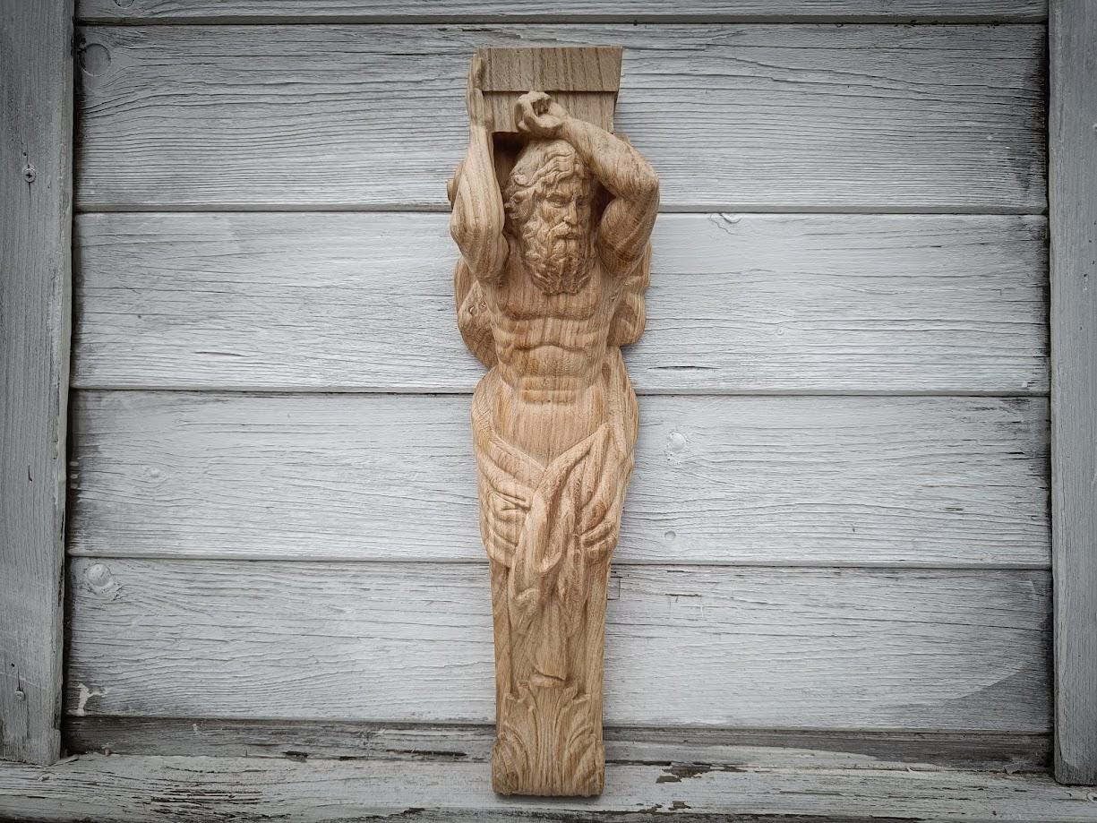 Carved Wooden Corbel Atlas Decorative straps for shelves. The price is for one piece.