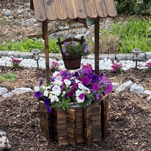 Rustic Wooden Wishing Well Planter With Hanging Bucket |Outdoor Plant Stand | Planter Stand |Plant Pot Stand | Well Pump Cover |Garden Decor