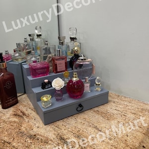 Wood Perfume Organizer With Drawer | Perfume Display Holder | Makeup Organizer | Desktop Organizer | Jewelry organizer | Drawer Organizer