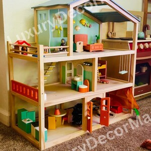 Large Wooden Dollhouse with Furniture | Kids Playhouse | Barbie Dollhouse | Miniature Dollhouse | Antique Dollhouse | Gift For Daughter