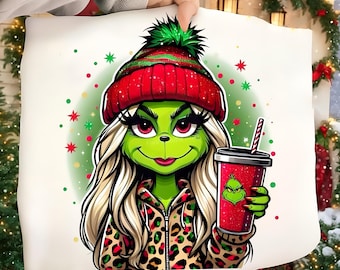 Lady Grinch PNG | Santa Grinch PNG | Barbie Grinch | Green Girl Grinch | Christmas Grinch PNG | Grinch Decor | Santa Hat | Instant Download