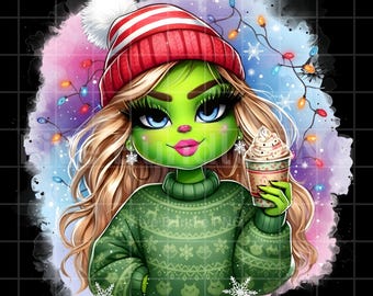 Green Boujee | grinch gril png | Lady Grinch PNG | Santa Grinch PNG | Barbie Grinch | Green Girl Grinch | Christmas Grinch PNG | Download