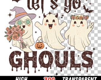 Let's Go Ghouls PNG, Retro Halloween Ghosts (Digital Download)
