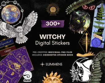 Adesivo digitale Witchy, adesivo GoodNotes, adesivo per planner digitale, libro di adesivi, adesivo pretagliato, adesivo di notorietà, adesivo PNG individuale