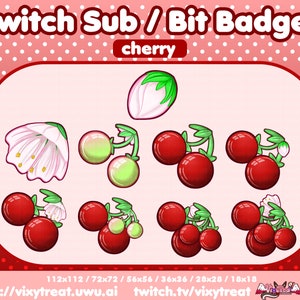 Cute Cherry Fruit Sub / Bit Badged Twitch.tv badges emote progressive 9-month sub badges kawaii fruit cherry sub badge