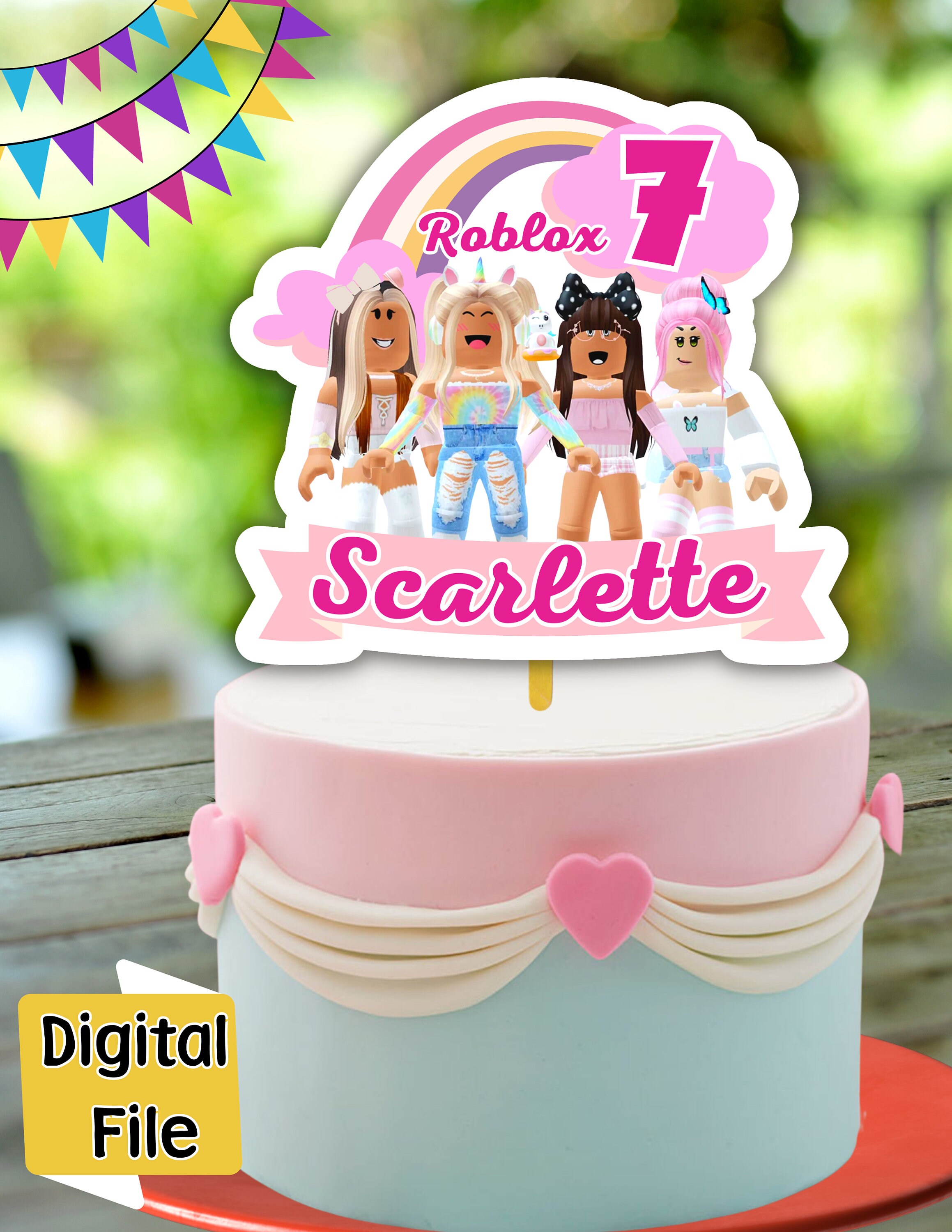 Topper de bolo Roblox Feminino  Roblox birthday cake, Diy cake topper  birthday, Roblox cake