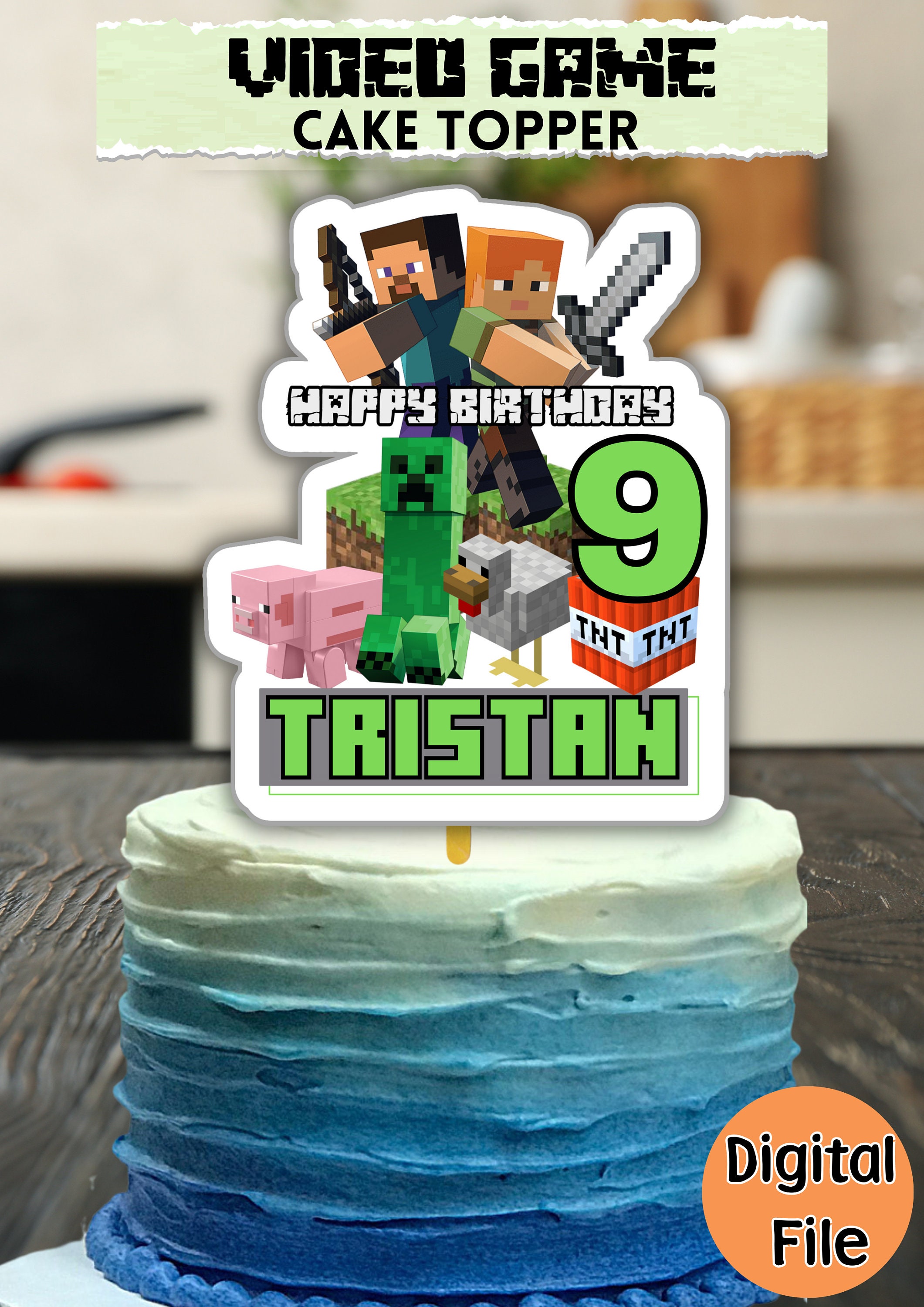 Minecraft Gaming Thème Enfants Fête d'anniversaire Décoration Fournitures  Ballons Bannière Gâteau Cupcake Topper Set