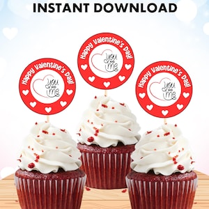 Red Heart Valentine&#39;s Cupcake Toppers (Digital File)