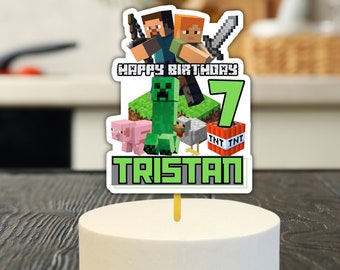 Minecrafter Cake Topper, Minecrafter Birthday, Gamer Cake Topper, Customized, Digital File, Printable