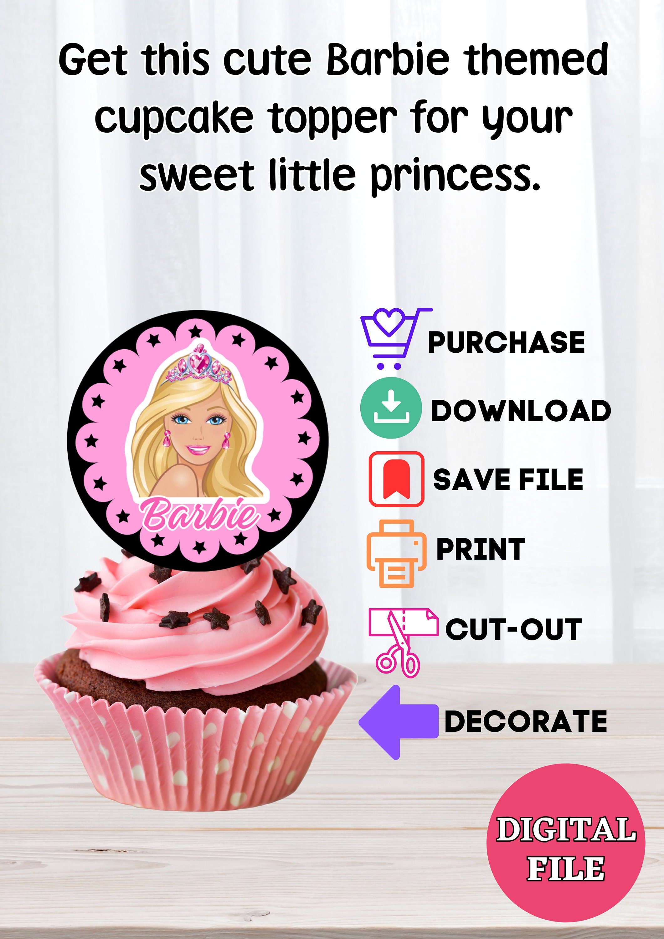 Doll Cupcake Topper Doll Design Pink Doll Printable Etsy