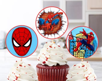 Spiderman Cupcake Toppers: 12-Piece Printable Set (Digital Download)