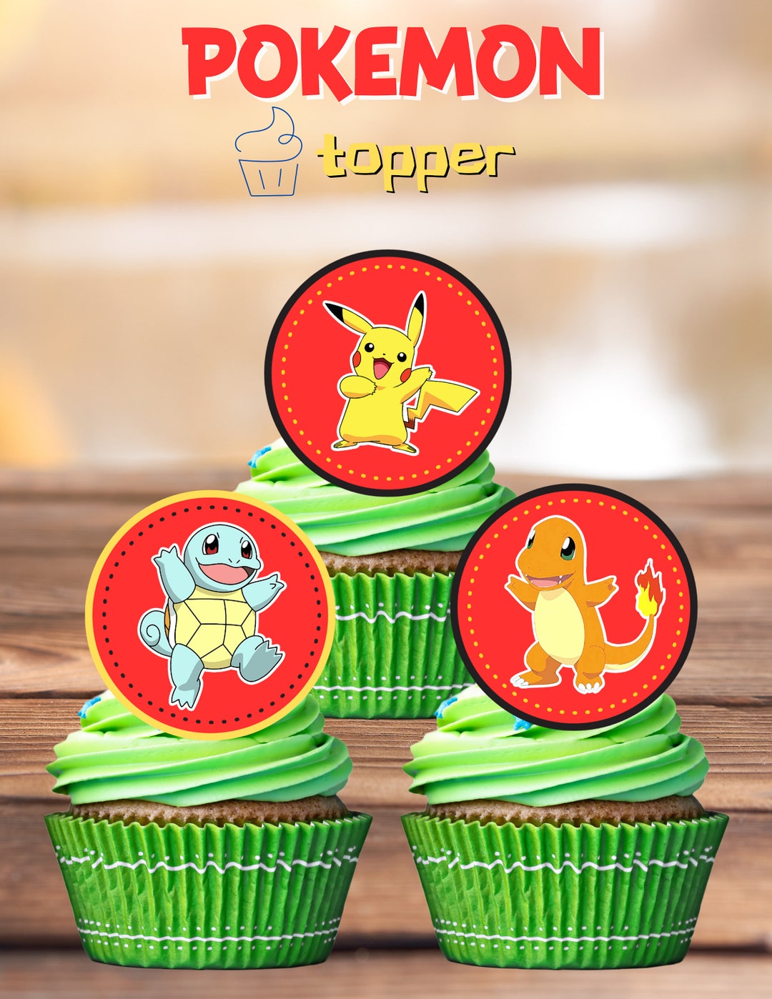 Pikachu Cupcake Toppers Pokemons Pikachu Printable Instant Etsy
