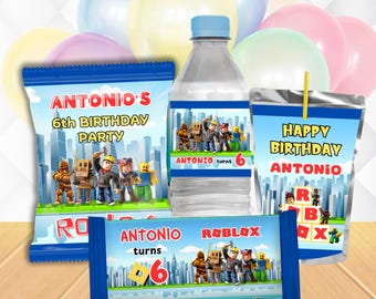 Paquete personalizado para fiestas de Roblox: Etiquetas imprimibles (archivo digital)