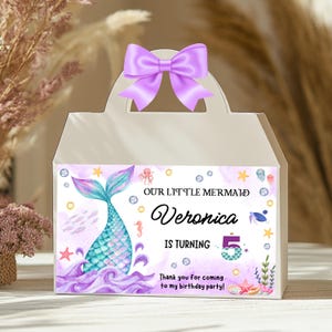 Custom Mermaid Gable Box Label: Under the Sea Party Favor (Digital File, Printable 6x3.5 inches)