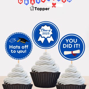 Décoration pour cupcakes 2025, téléchargement immédiat, décoration de remise des diplômes, décoration imprimable, fichier numérique, 5 x 5 cm