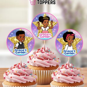 Gracie&#39;s Corner、即時ダウンロード、Gracies Corner カップケーキ トッパー、印刷可能、デジタル ファイル、2 x 2 インチ