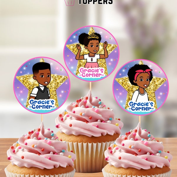 Gracie's Corner, Gracies Corner Cupcake Toppers, Printable, Instant Download, Digital File, 2x2 inches