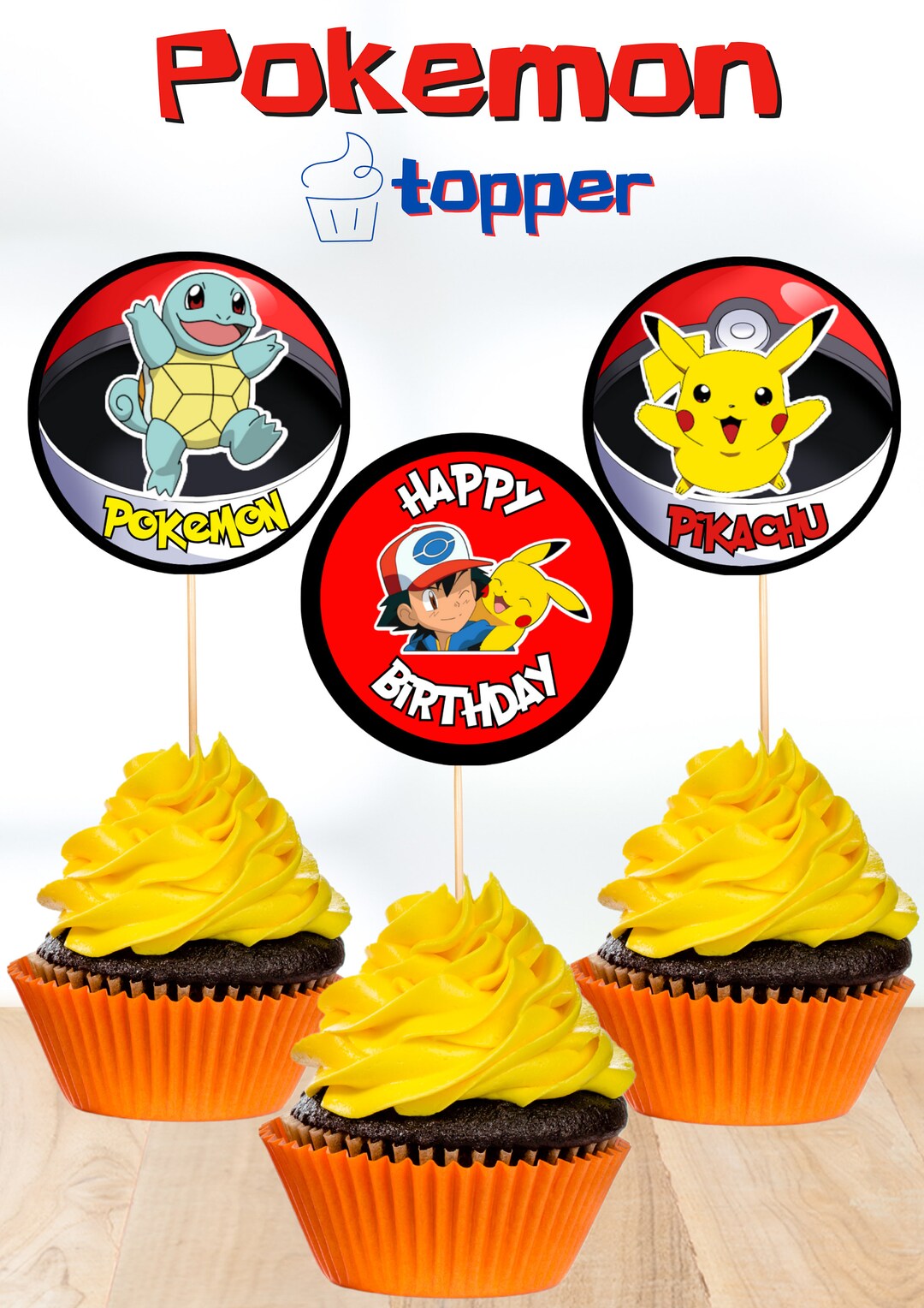 Pikachu Cupcake Toppers, Pokemons, Pikachu, Printable, Instant Download