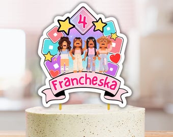 Girl Roblox Cake Topper with Name & Age | Free Customization + Free Cupcake Toppers