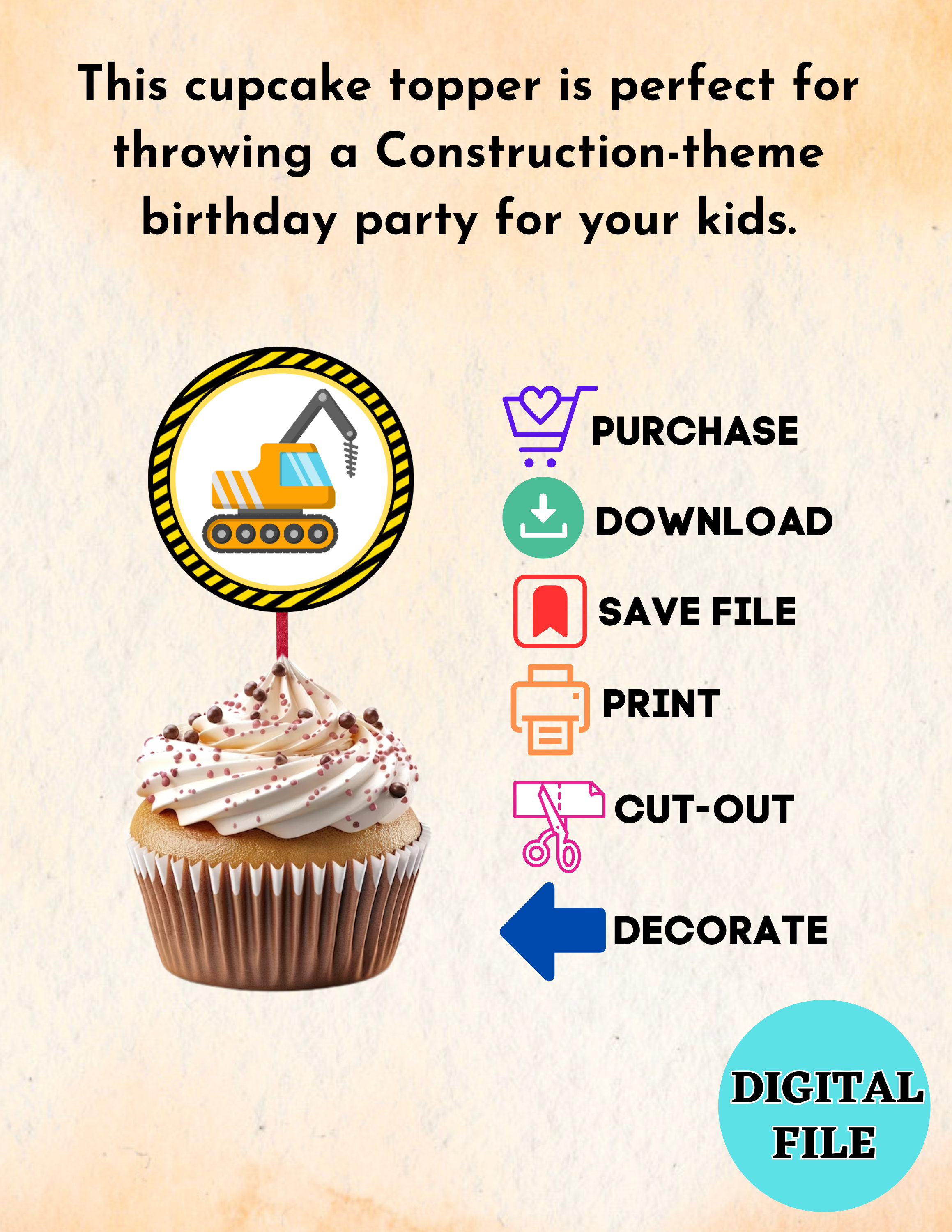 Construction 1st Birthday Cupcake Toppers – “I’m Digging Being 1” Cake Decor, Dump Truck Theme - View #6