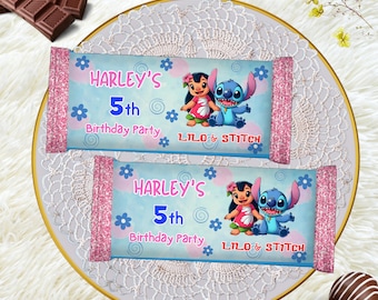 Custom Lilo and Stitch Chocolate Bar Wrapper: Printable Party Favor (Digital File)