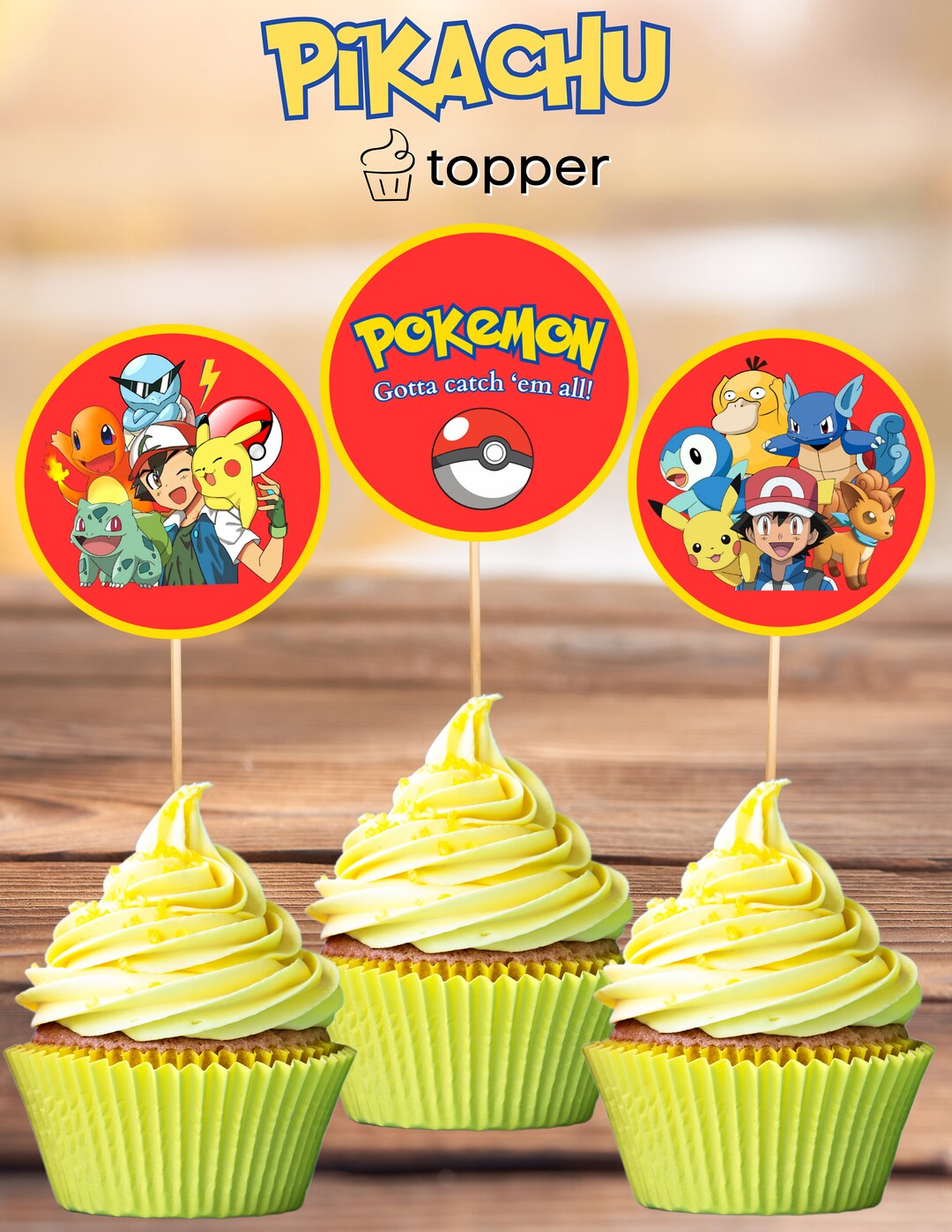 Pikachu Cupcake Toppers, Pokemons, Pikachu, Printable, Instant Download