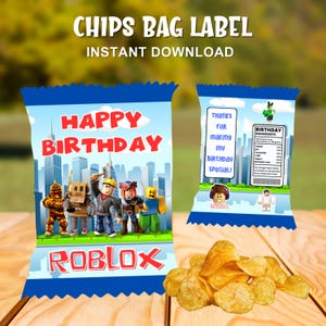 Sacchetto di patatine Roblox, download immediato, etichetta per sacchetto di patatine Roblox, etichette per feste Roblox, stampabile, file digitale