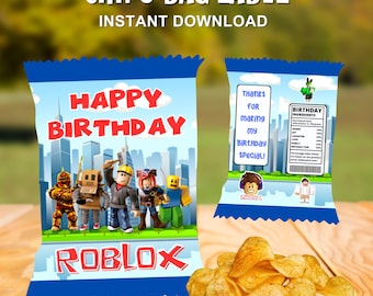 Roblox Birthday Chip Bag Label: Printable Party Favor (Digital File)