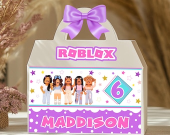 Personalized Purple Roblox Gable Box Label: Birthday Party Decor (Digital File)