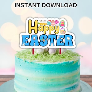 Adorno para tarta de Pascua, 12 cupcakes gratis, descarga instantánea, adorno de Pascua imprimible, archivo digital
