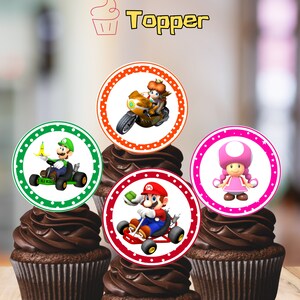 Super Cake Topper Mario Kart Princesa Peach Kong cifras de juguete Set de 6  suministros para fiestas de cumpleaños de dibujos animados Figura