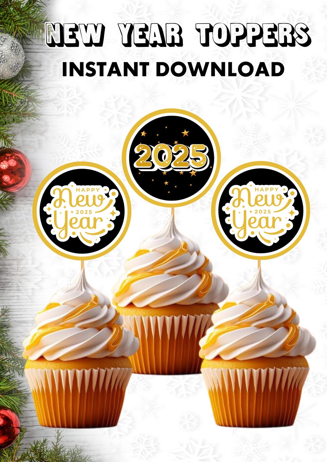 New Year Cupcake Toppers, Instant Download, 2025 Cupcake Toppers, Printable, Digital File - Etsy