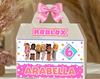 Personalized Pink Roblox Gable Box Label: Birthday Party Decor (Digital File)