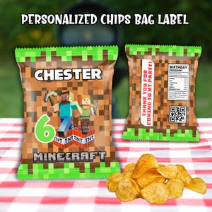 Etiqueta personalizada para bolsa de papas fritas de Minecrafter, etiquetas para fiesta, imprimible, archivo digital