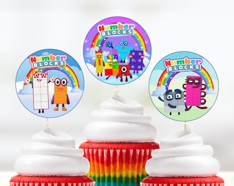 Décorations de cupcakes Number Blocks : 12 décorations de fête d'anniversaire imprimables (téléchargement numérique)