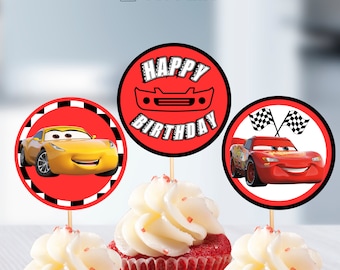 Cars Cupcake Toppers, Race Car Cupcake Topper, Race Car Birthday Topper, Printable, Instant Download, Digital File, 2x2 inches