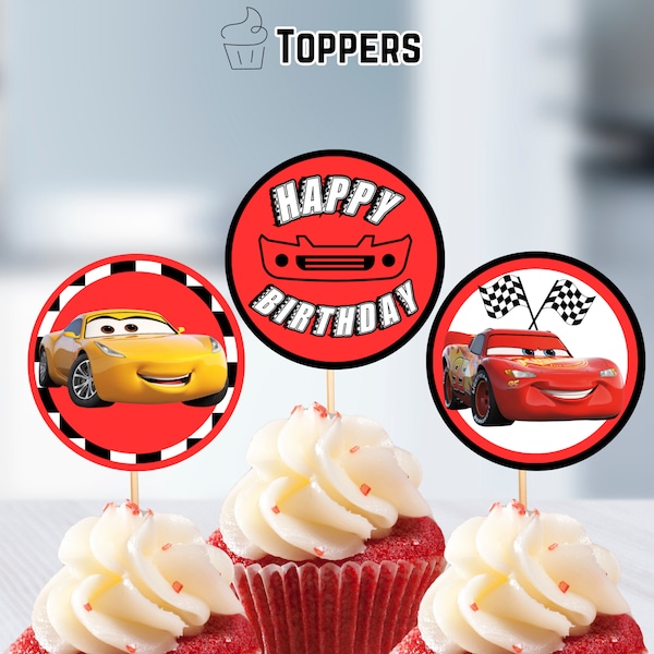 Cars Cupcake Toppers, Race Car Cupcake Topper, Race Car Birthday Topper, Printable, Instant Download, Digital File, 2x2 inches